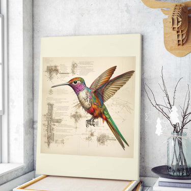 Drawings Hummingbirds Da Vinci Style Vintage Framed Canvas Prints Wall Art Hanging Home Decor